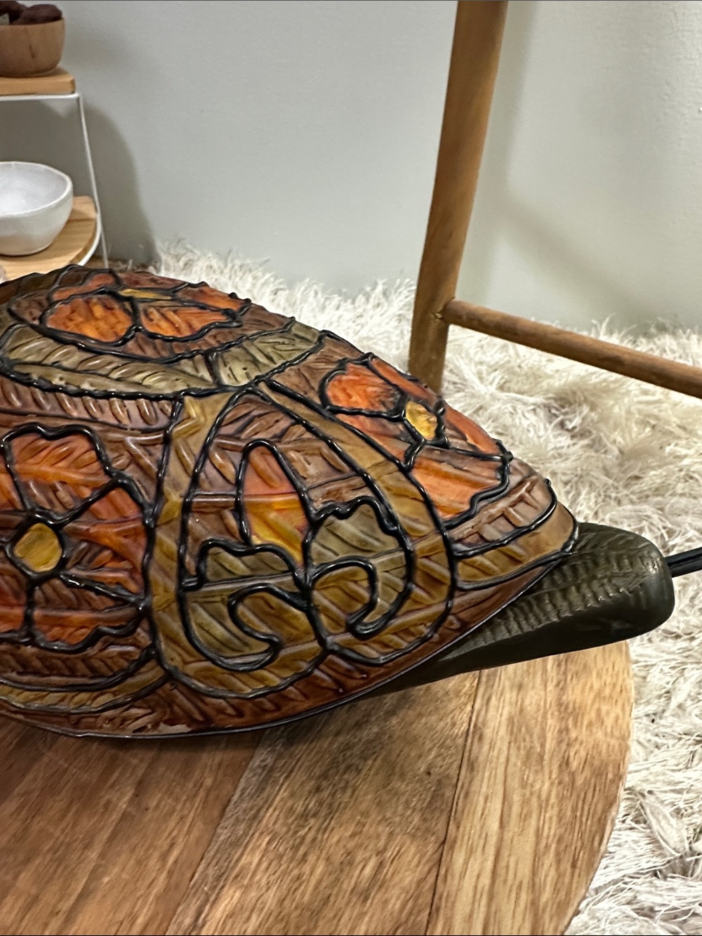 Vintage Stained Glass Style & Brass Tone Cast Metal Duck Table Library Lamp - Picture 6 of 17